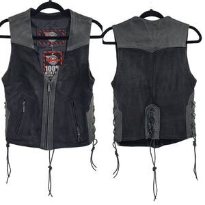 Vintage Milwaukee Motorcycle Leather Suede Vest M Black Zip Lace Up Detail Moto